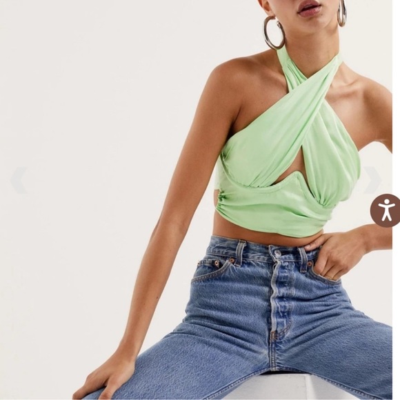 For Love & Lemons Rana Cross Front Tank in Green - Picture 2 of 5